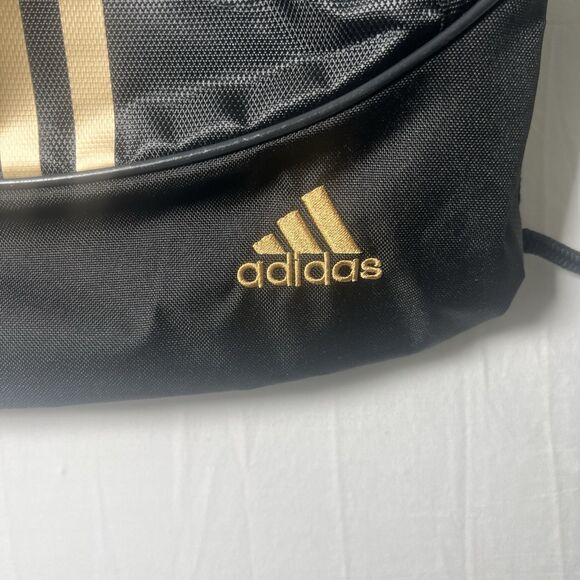 Adidas Alliance II Sackpack Backpack Black with Gold Metallic Stripes and Logo - Picture 3 of 6
